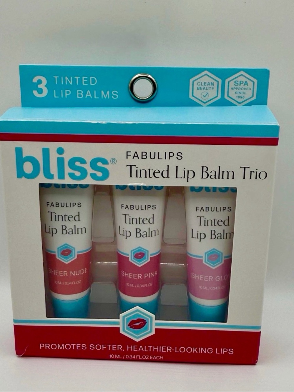 Bliss Fabulips Tinted Lip Balm Trio — Pink, Nude, Teal Accents